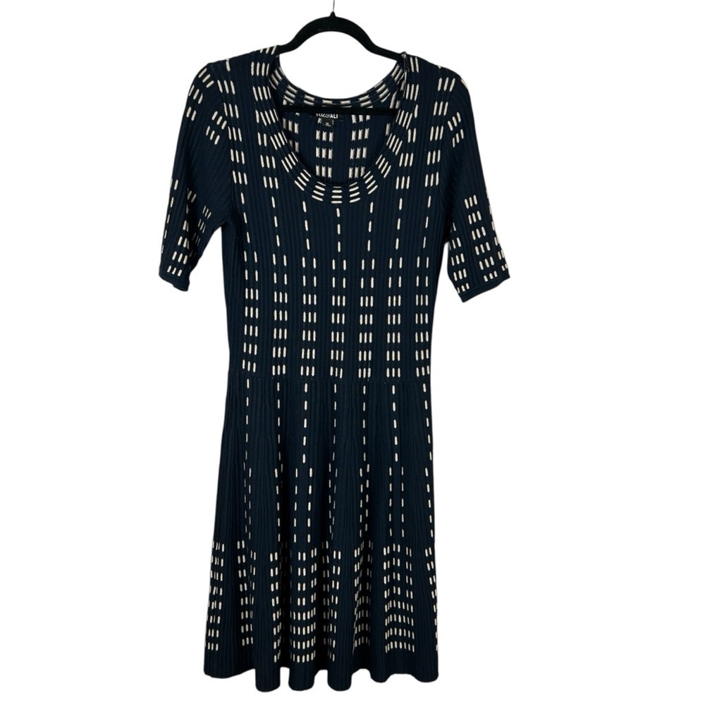 Roz & Ali Ribbed Stretch Short Sleeve Soft Knit Sweater Dress Medium Navy Blue